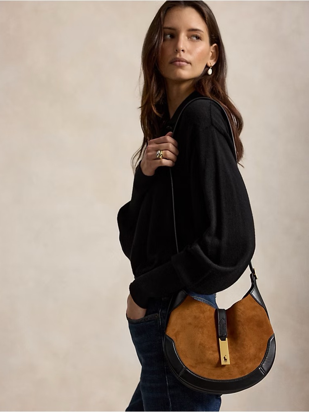 Polo ID Suede-Leather Small Shoulder Bag - Picture 4 of 4